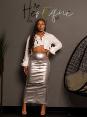 Metallic Maxi Skirt (Silver)