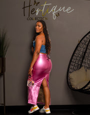 Metallic Maxi Skirt (Pink)