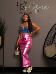 Metallic Maxi Skirt (Pink)